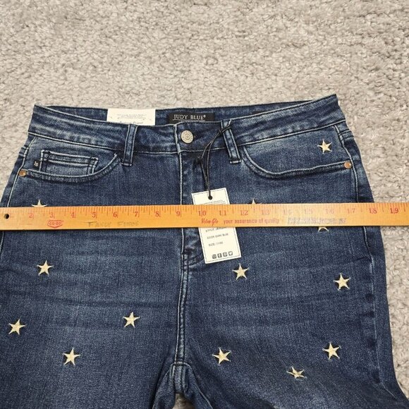 Judy Blue Jeans Womens 11/30 Blue Skinny Raw Hem Embroidered Star Stretch New - Picture 8 of 12